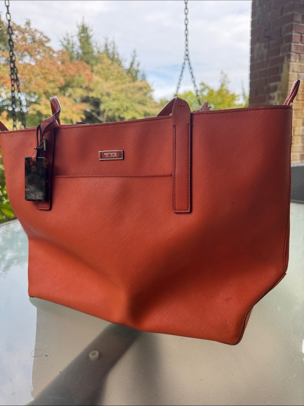 Tumi Orange Saffiano Coated Vabic Tote